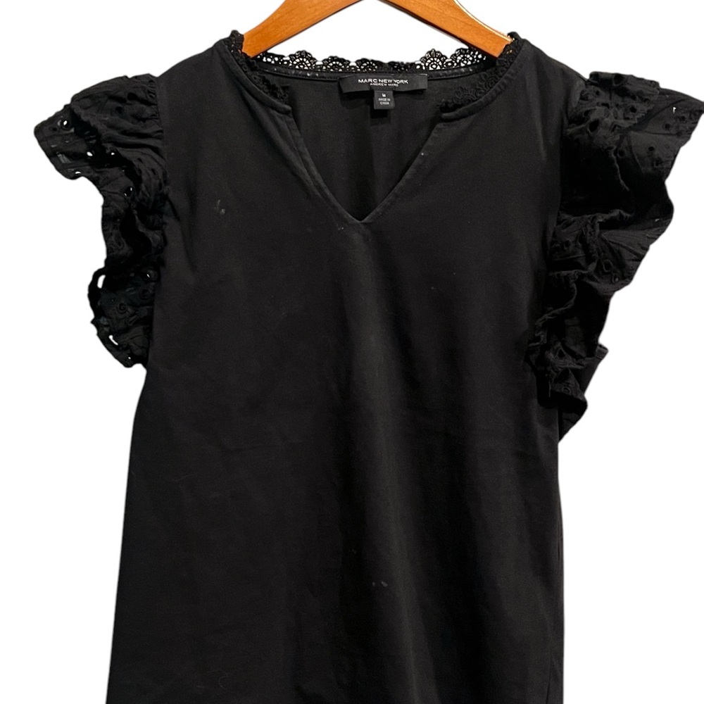 Black Ruffled Sleeve Top - Picture 2 of 11